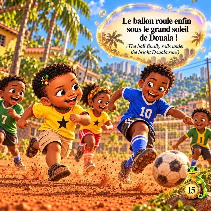 The ball finally rolls under the bright Douala sun.