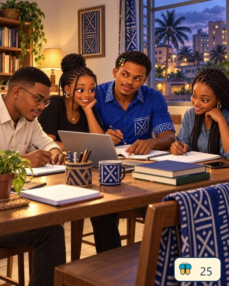 Studying together, late into the evening.
