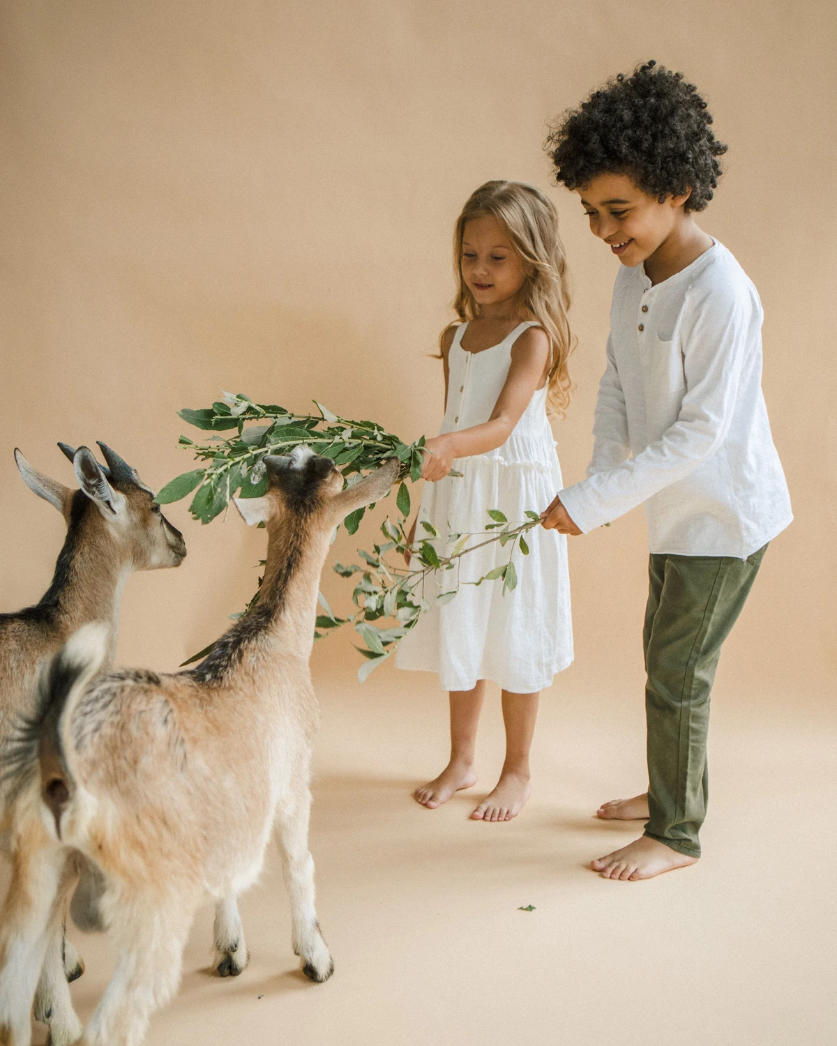 Children and goats