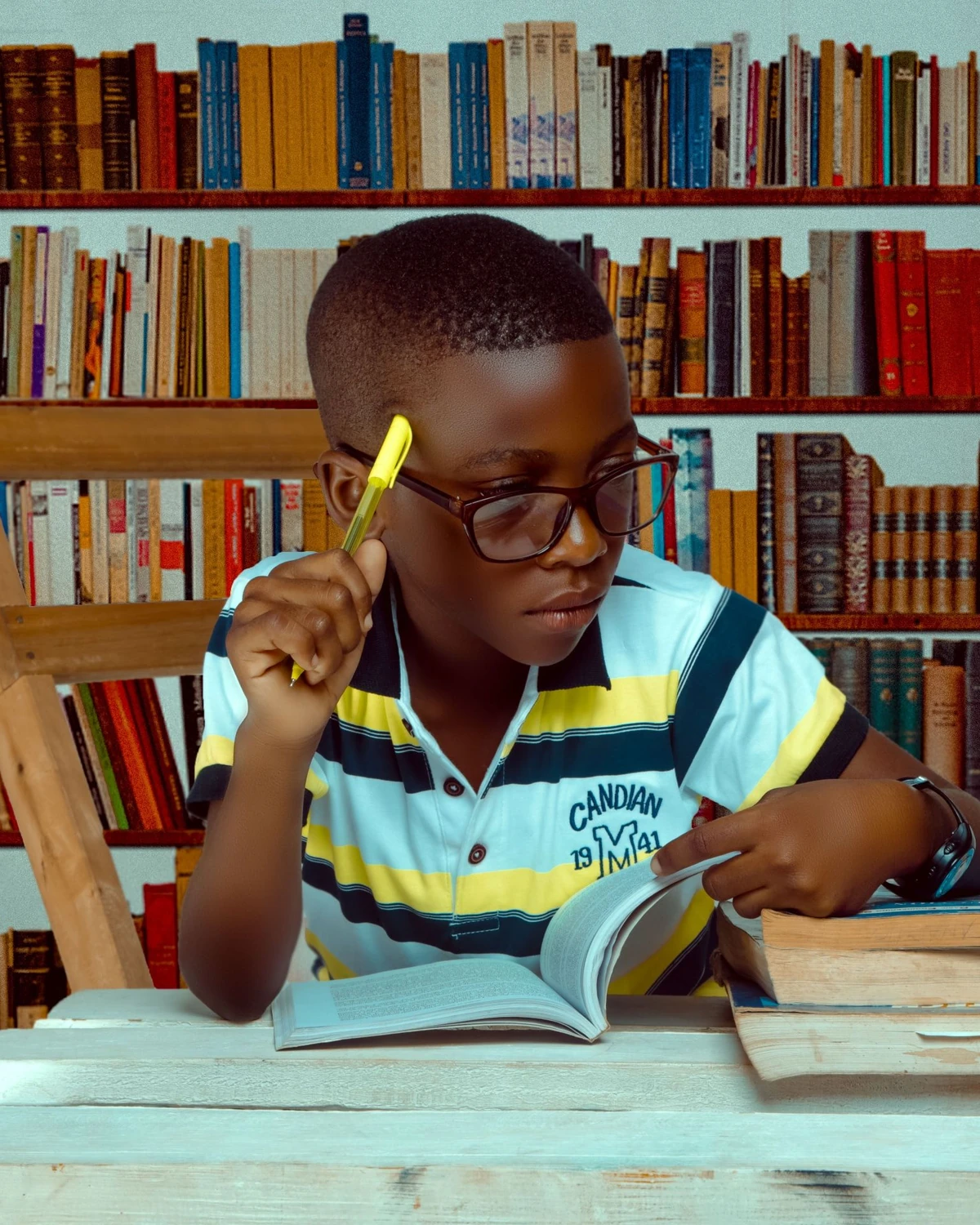 A boy at the library